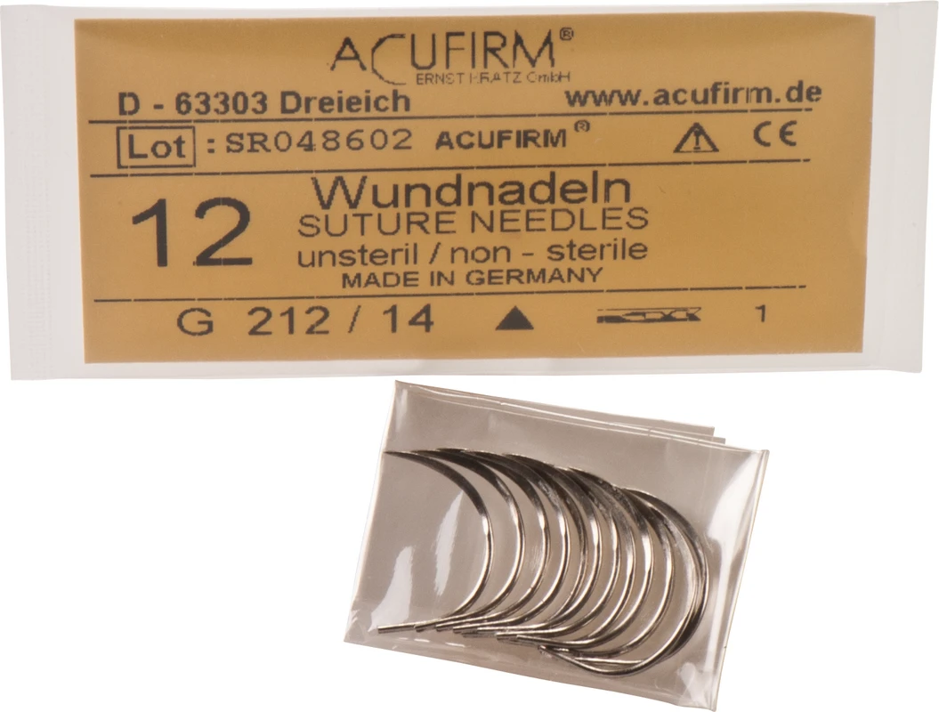 Wundnadeln Packung 12 Stück Kohlenstoff, 212G, 1/2 Kreis, innenschneidend, Größe 14