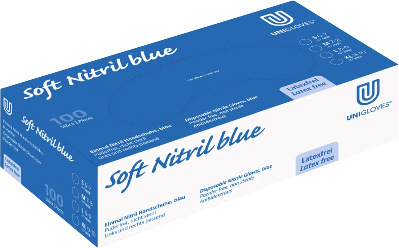 SOFT NITRIL BLUE Packung 100 Stück puderfrei, blau, L