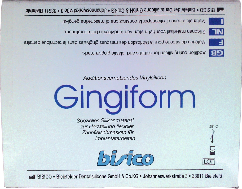 Gingiform Packung 50 ml Doppelkartusche heavy, rosa, 6 Mischer hellblau, spitz Gingiform bisico