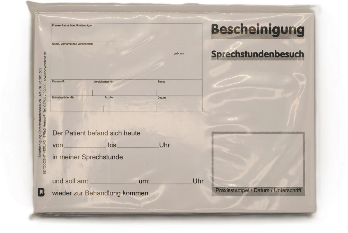 Bescheinigung über Sprechstundenbesuch Beycodent