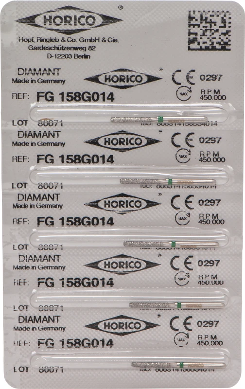 Diamantschleifer 158 Packung 5 Stück grün grob, FG, Figur 158, 8 mm, ISO 014