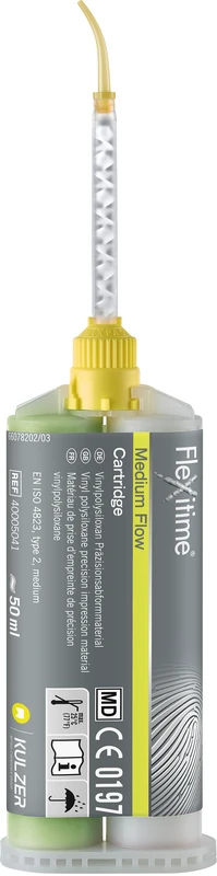 Flexitime® Packung 2 x 50 ml Doppelkartusche Medium Flow, zähfließend, 6 Mischkanülen gelb 1:1