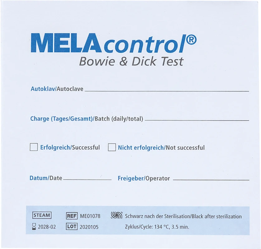 MELAcontrol Bowie & Dick Test Stück Testpaket