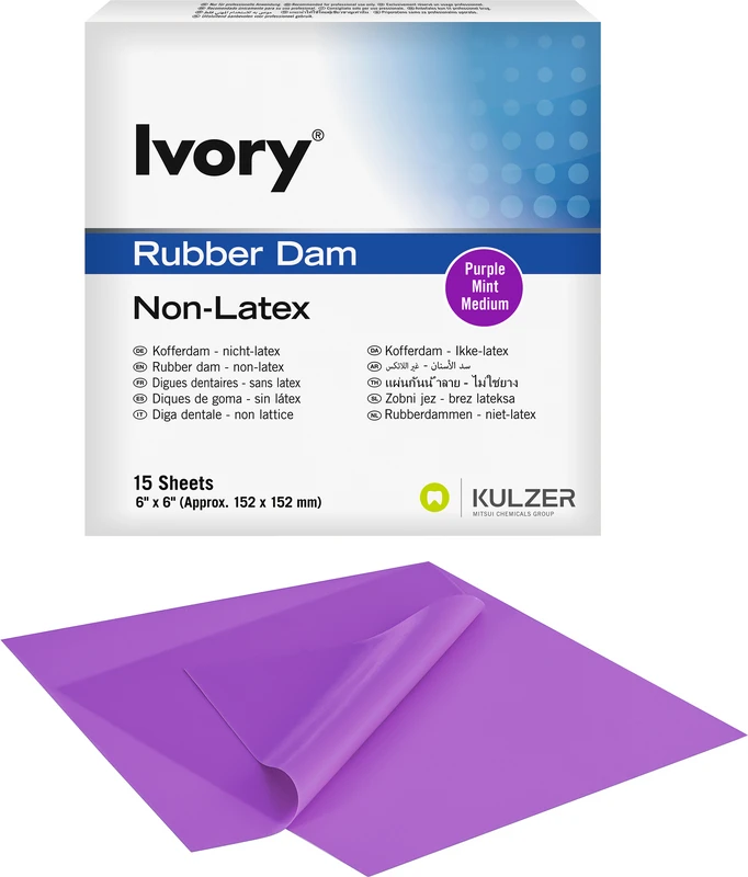 Ivory® Rubber Dam Packung 15 Blatt 6" x 6" purple mint medium, Non-Latex