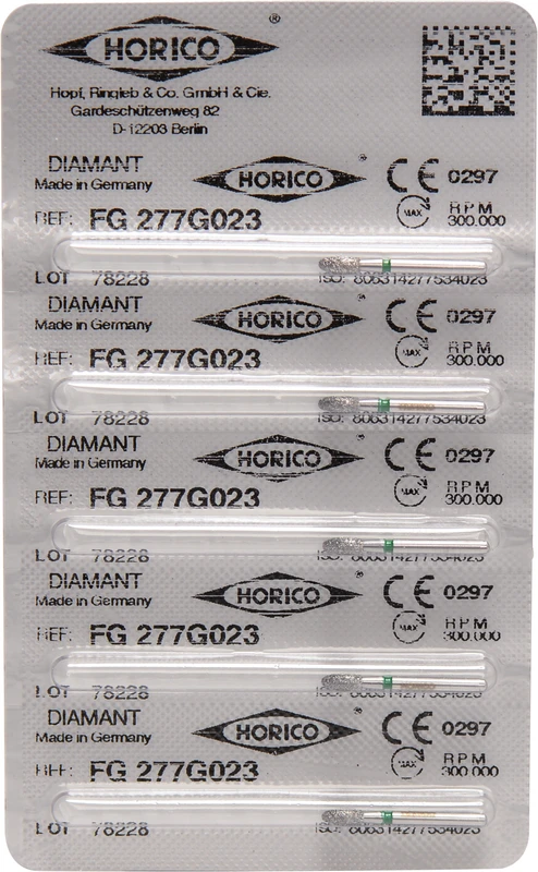 Diamantschleifer 277 Packung 5 Stück grün grob, FG, Figur 277, 4,5 mm, ISO 023