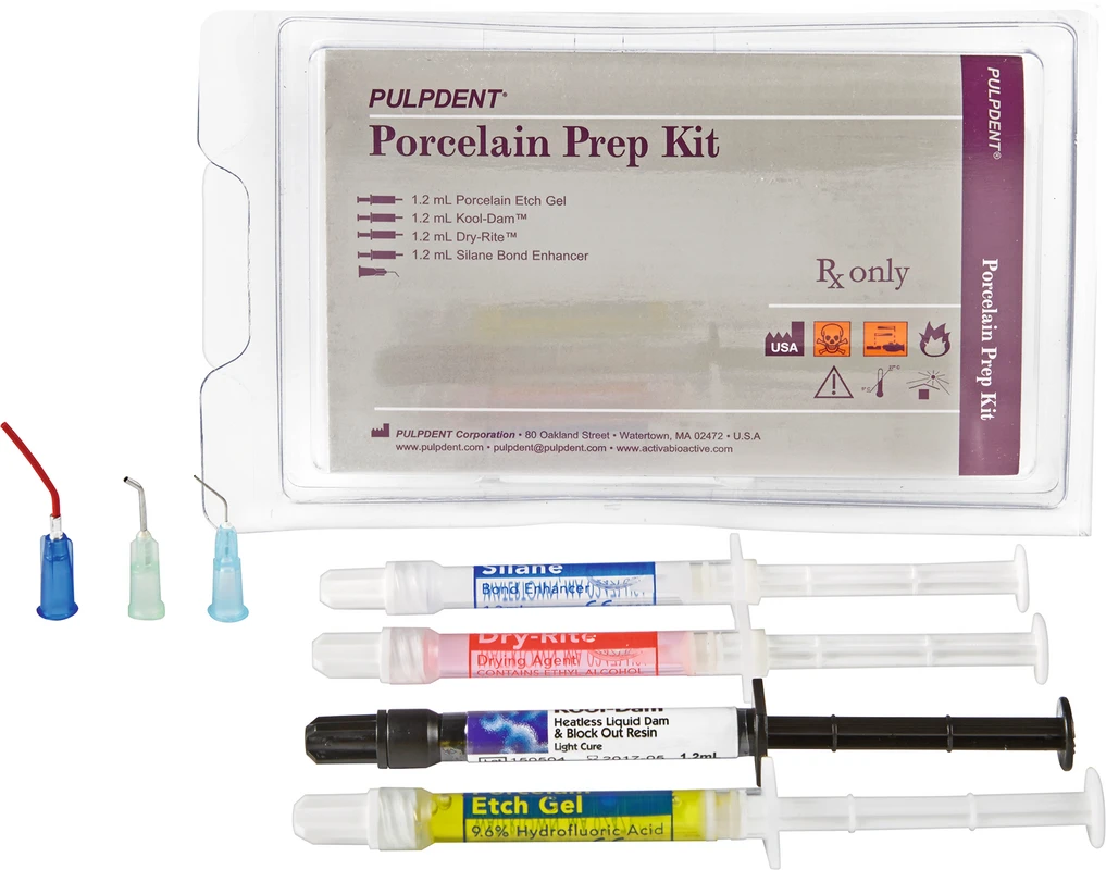 Porcelain Prep Kit Packung 4 x 1.2 ml Spritze (Porcelain Etch Gel, Kool-Dam, Silane, Dry Rite)