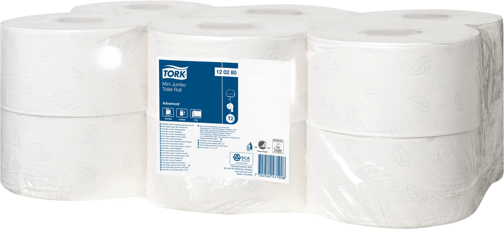 TORK® Mini Jumbo Toilettenpapier Packung 12 Stück Advanced, 2-lagig, weiß