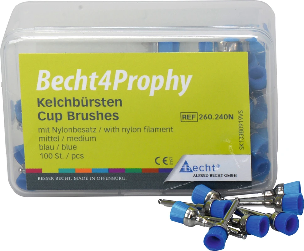 Becht4 Prophy Kelchbürsten Box 100 Stück blau mittel, mit Nylonbesatz, RA