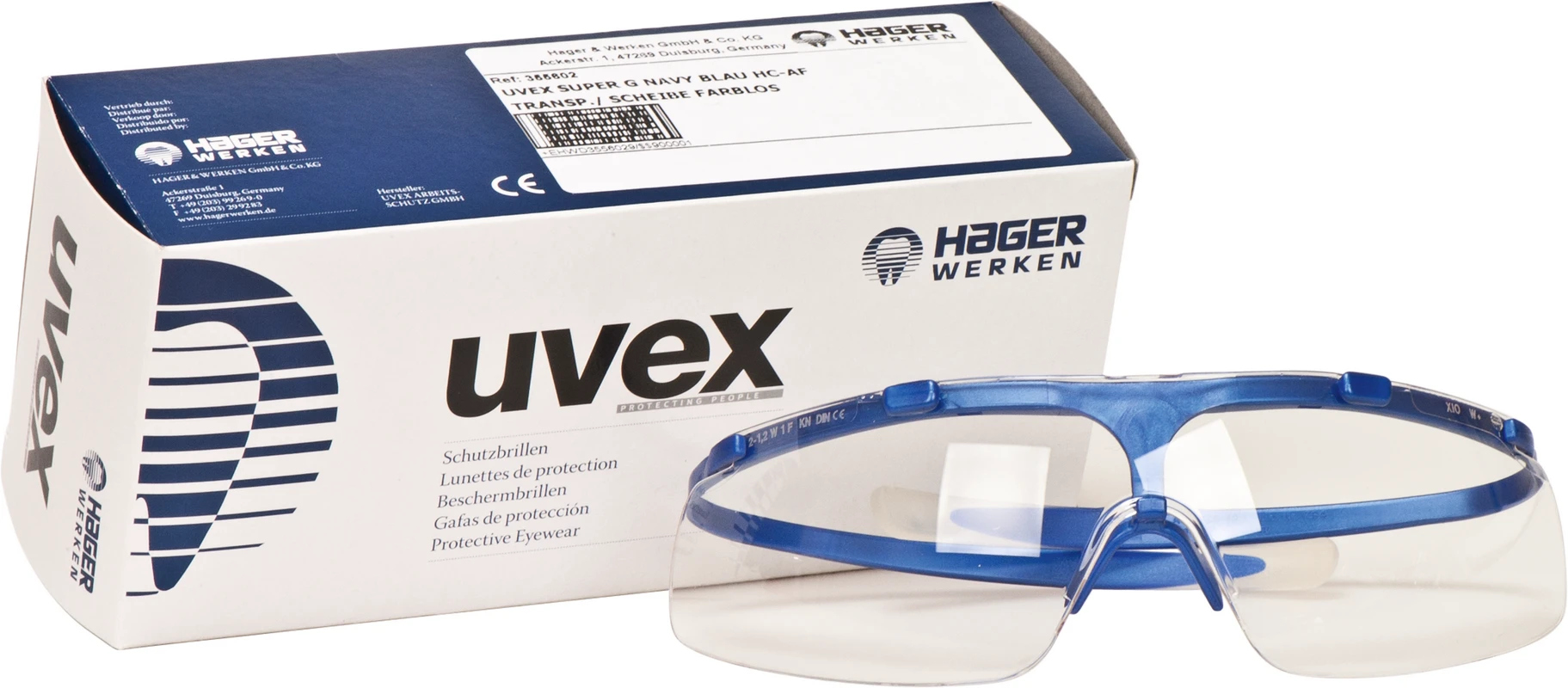 Hager iSpec® Super Lite Fit Stück Fassung blau, Scheibe farblos, UV-Bereich 2-1,2