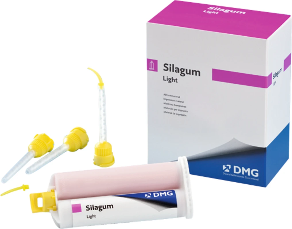 Silagum Light Packung 2 x 50 ml Doppelkartusche, 12 Automix-Tips, 12 Intraoral-Tips