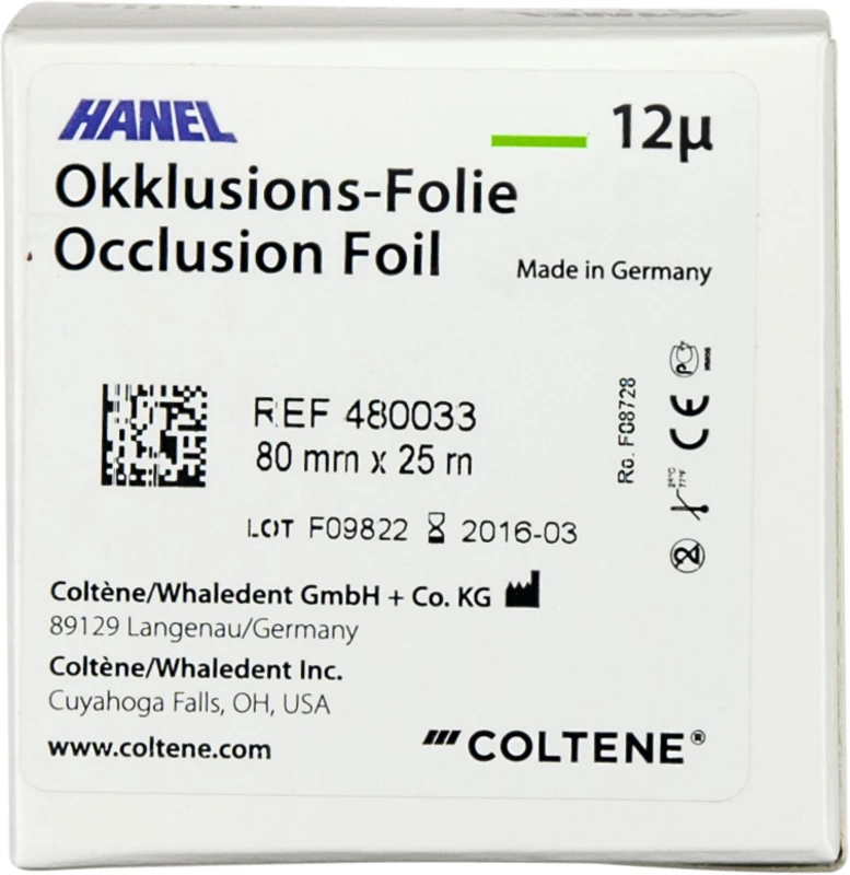 HANEL Occlusions-Folie, einseitig 12 µm Spenderbox 25 m grün, 80 mm breit