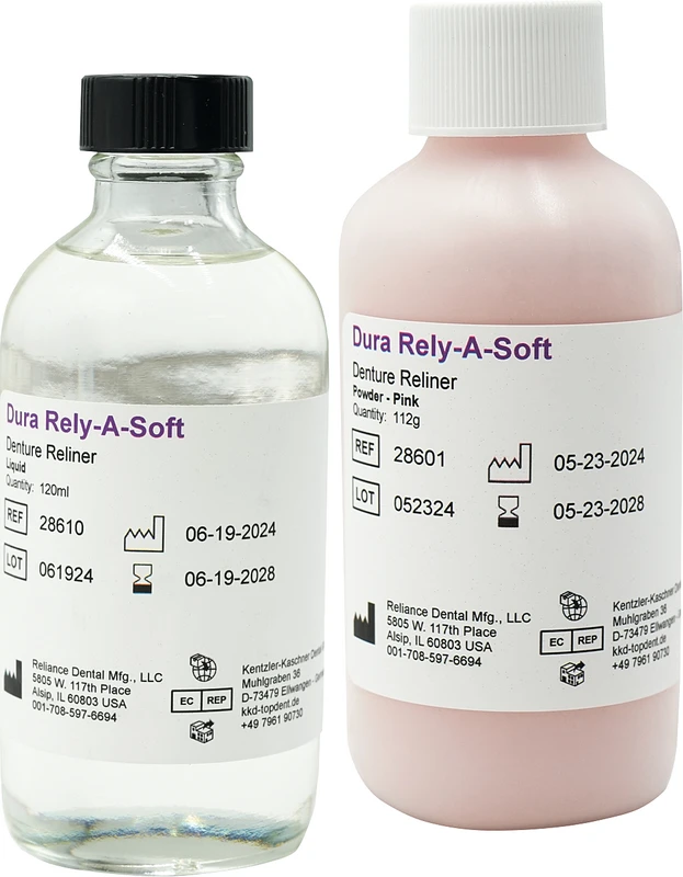 Dura Rely-A-Soft – Soft Denture Liner Set 112 g Pulver rosa, 120 ml Flüssigkeit