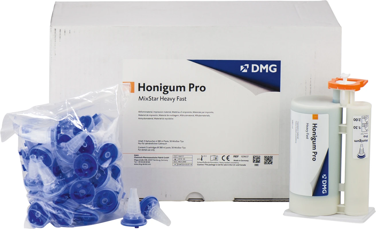 Honigum Pro Heavy Vorteilspackung 5 x 380 ml Doppelkartusche Fast, 50 MixStar-Tips Honigum Pro Heavy DMG