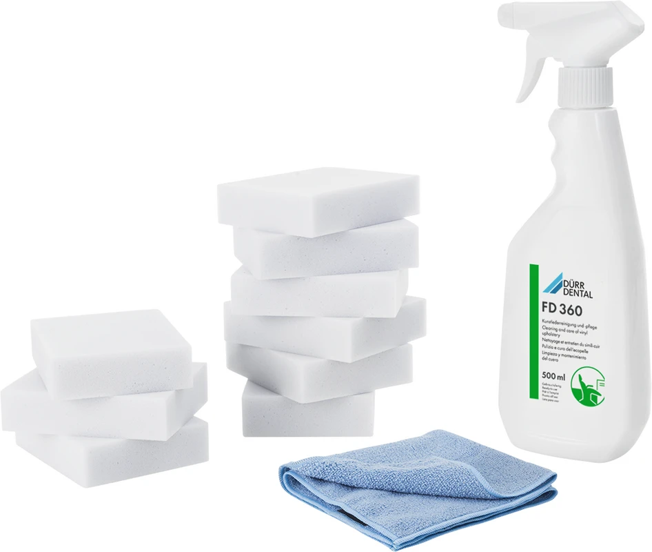 FD 360 Kunstlederreinigung und -pflege Set 250 ml Flasche FD 360, 1 Spezialtuch, 5 Spezialschwämme