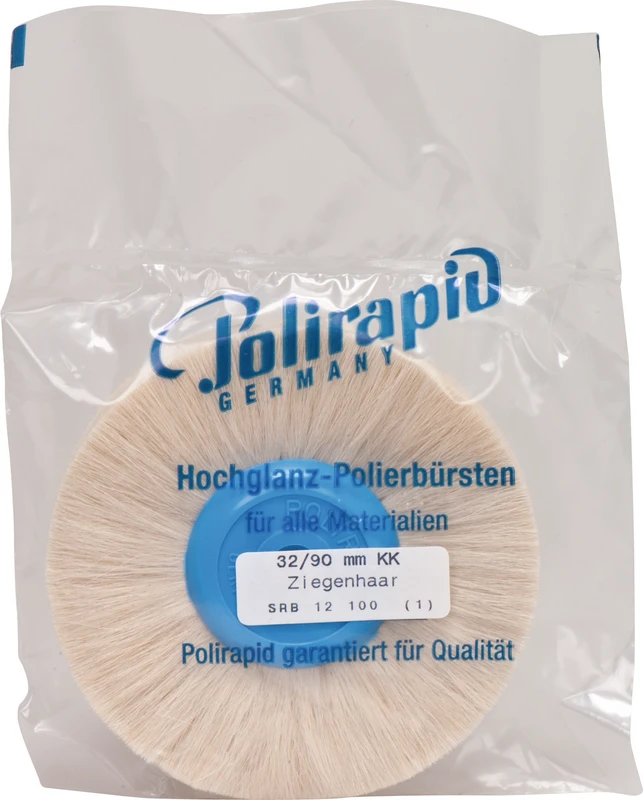 Rundbürste Ziegenhaar Stück mit Kunststoffkern, Ziegenhaar weiß weich, Ø 90 mm, S: ca. 12 mm
