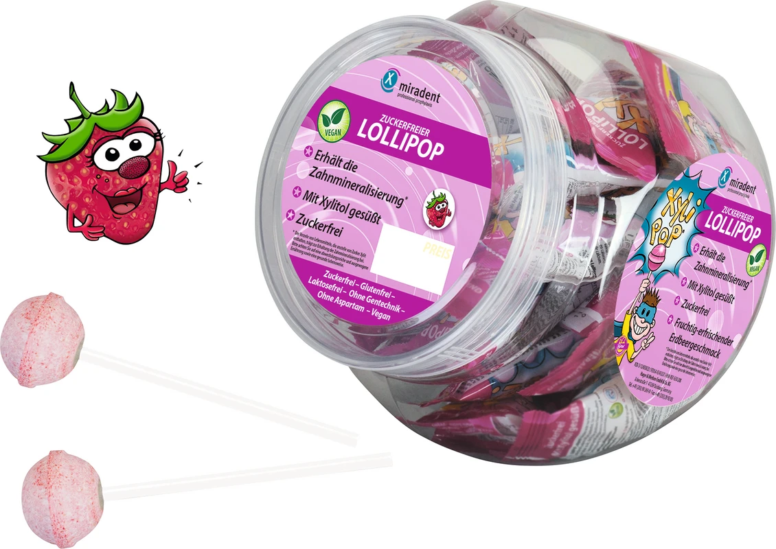 XyliPOP® Lollipop Bonboniere 25 x 6 g Stück Erdbeere