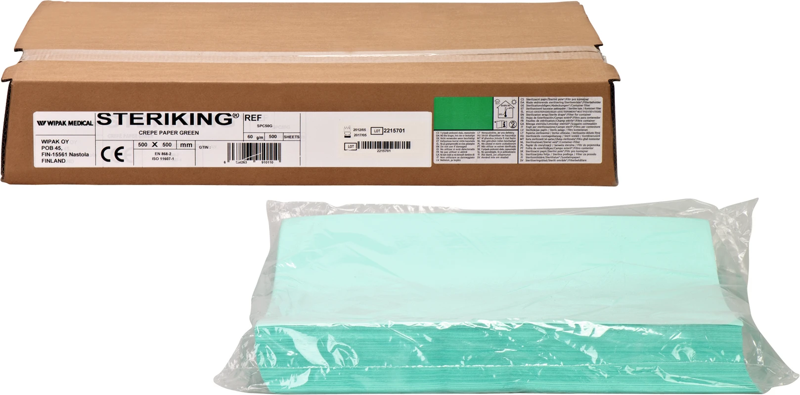 Krepppapier Packung 500 Stück grün, 50 x 50 cm