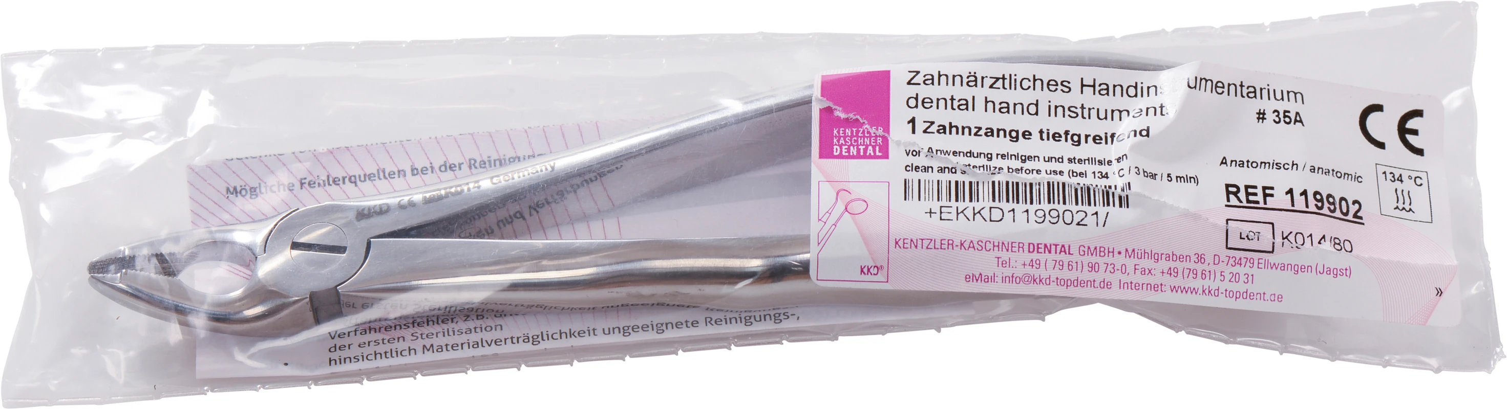 KKD® Zahnzangen Stück für OK-Prämolaren, tiefgreifend, Anatomischer Griff, Figur 35A