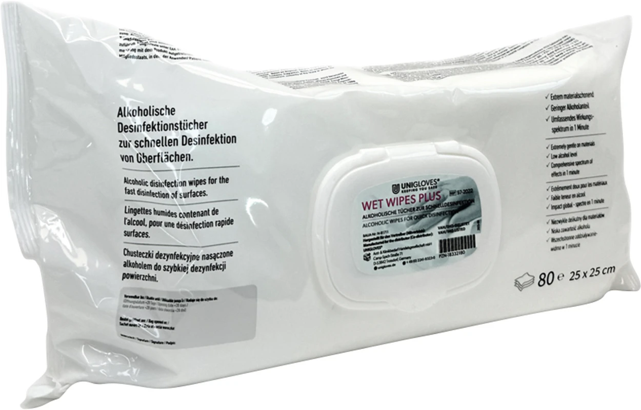 UNIGLOVES Wet Wipes Plus Packung 80 Stück 25 x 25 cm