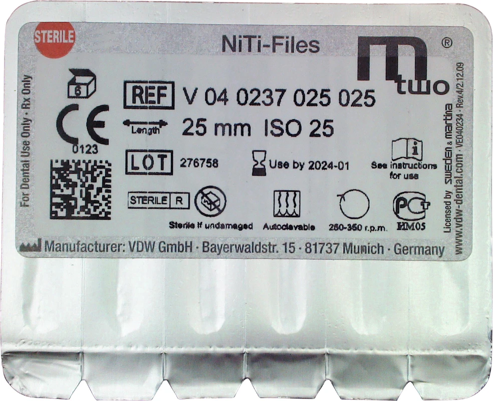 Mtwo® Blisterpackung 6 Instrumente ABT 16 mm, 25 mm, Taper.07, ISO 025 Mtwo® Instrumente VDW