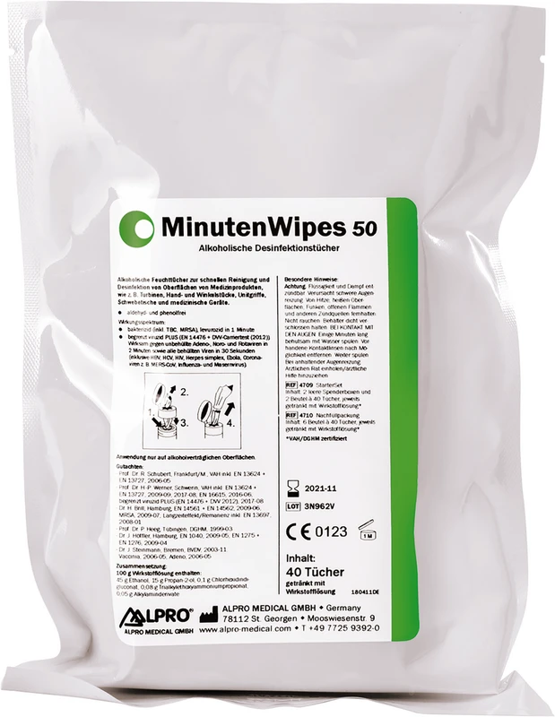 MinutenWipes 50 Packung 6 Nachfüllbeutel MinutenWipes 50 ALPRO MEDICAL
