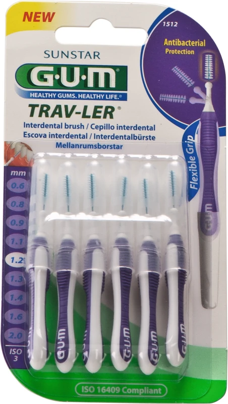 GUM® TRAV-LER® Interdentalbürsten Blisterpackung 6 Stück Kerze, violett, Ø 1,2 mm