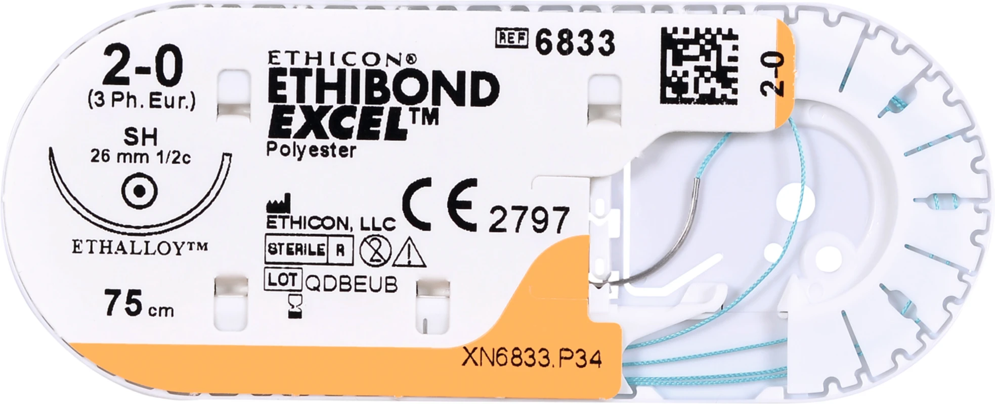 ETHIBOND EXCEL Packung 12 Stück grün, 45 cm, DA VB, Asymptotisch, Rundkörper, schneidend, 26 mm USP 3/0