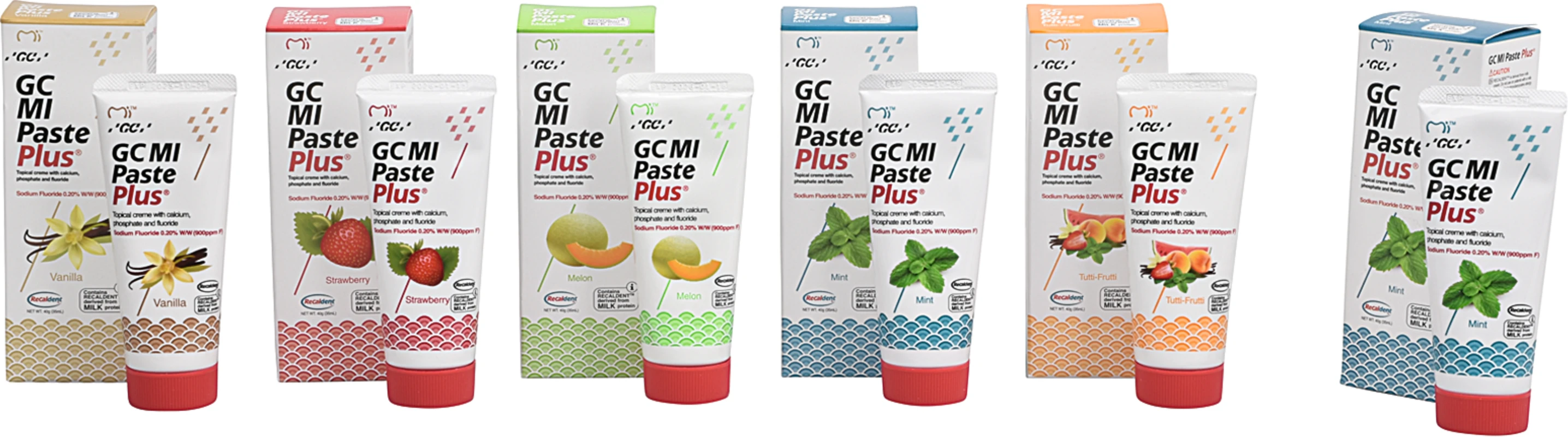 GC MI Paste Plus™ Promopack 5+1 6 x 40 ml Paste (Melone, Erdbeer, Tutti Frutti, Vanille, Minze)