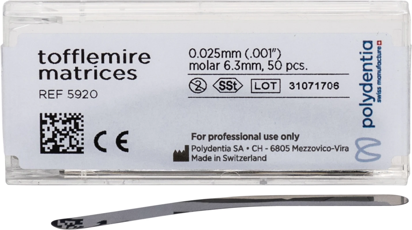Matrizen nach Tofflemire Packung 50 Stück Höhe 6,3 mm, Stärke 0,025 mm, Molar