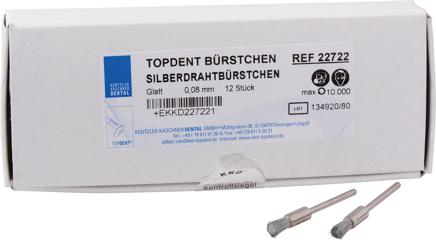 TOPDENT Silberdraht Bürstchen Packung 12 Stück HP, glatt, Stärke 0,08 mm