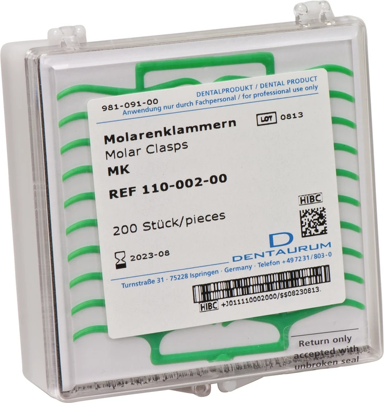 Wachsretention Packung 200 Molarenklammern grün, Standard