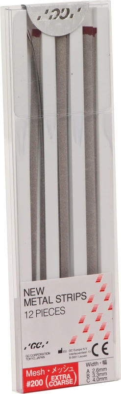 GC NEW METAL STRIPS Packung 12 Stück (4 x 2,6 mm, 4 x 3,3 mm, 4 x 4 mm), Körnung 200