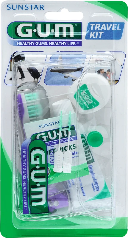 GUM® Original White Reiseset Set Zahnbürste, 12 ml Zahnpasta, 10 m Zahnseide, 2 Interdentalreiniger