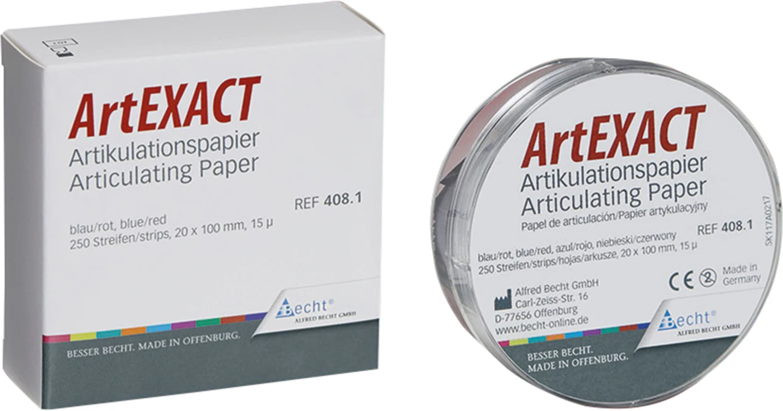 Artikulationspapier ArtEXACT Packung 250 Stück 20 x 100 mm blau/rot, 15 µm