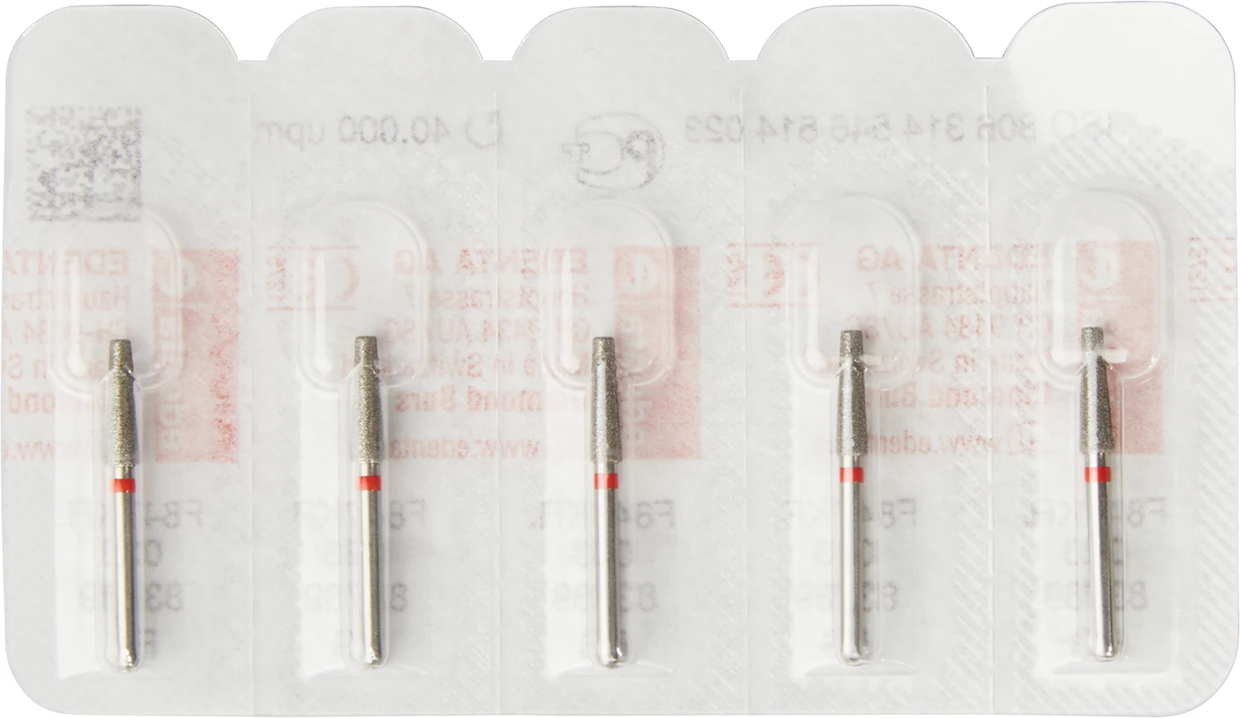 Diamanten 847KR Packung 5 Stück rot fein, FG, Figur 546 Konus Kante rund, 8 mm, ISO 023
