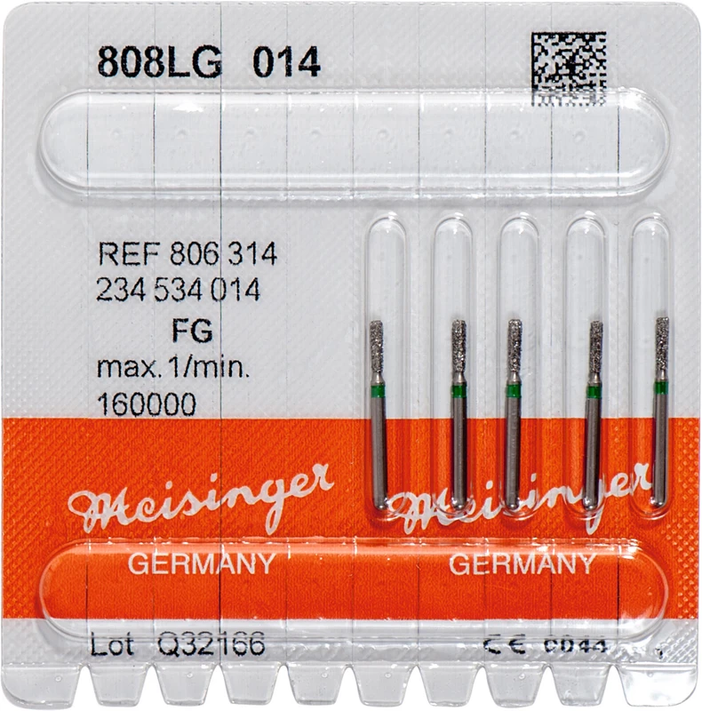 Diamanten 808 Packung 5 Stück grün grob, FG, Figur 234 Birne lang, 5 mm, ISO 014