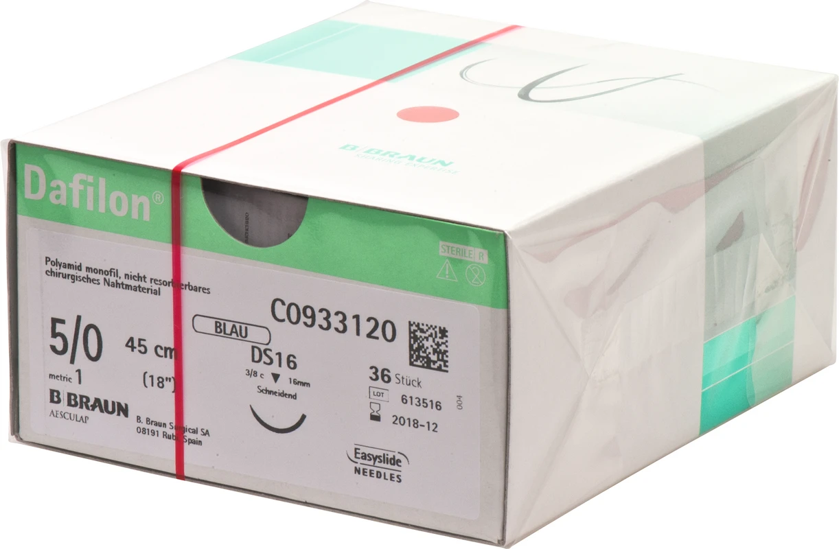 Dafilon® Packung 36 Stück blau, 45 cm, DS16, 3/8 Kreis, schneidend, 16 mm, USP 5/0