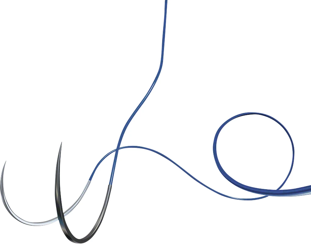 Optilene® Packung 12 Stück blau, 45 cm, DSMP16, 3/8 Kreis, schneidend, Mikropräzision, 16 mm, USP 5/0