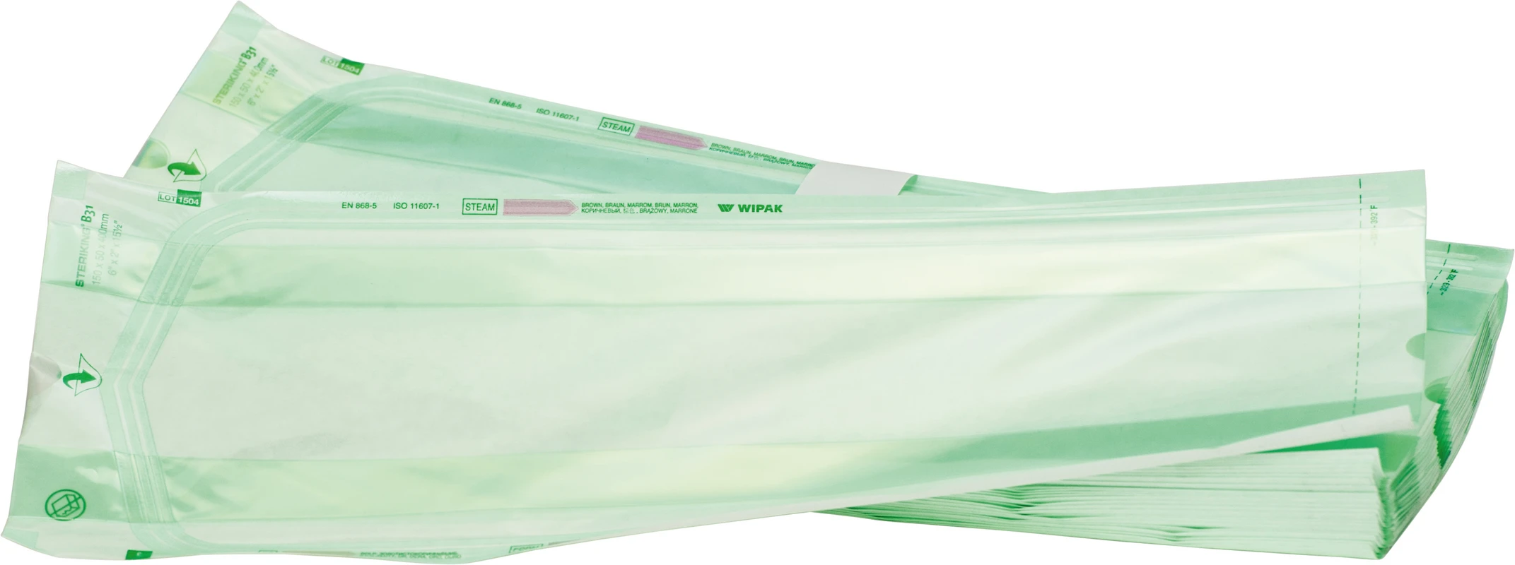 Beutel mit Seitenfalte Typ B Packung 10 x 50 Stück B 31-3P, 150 x 50 x 400 mm