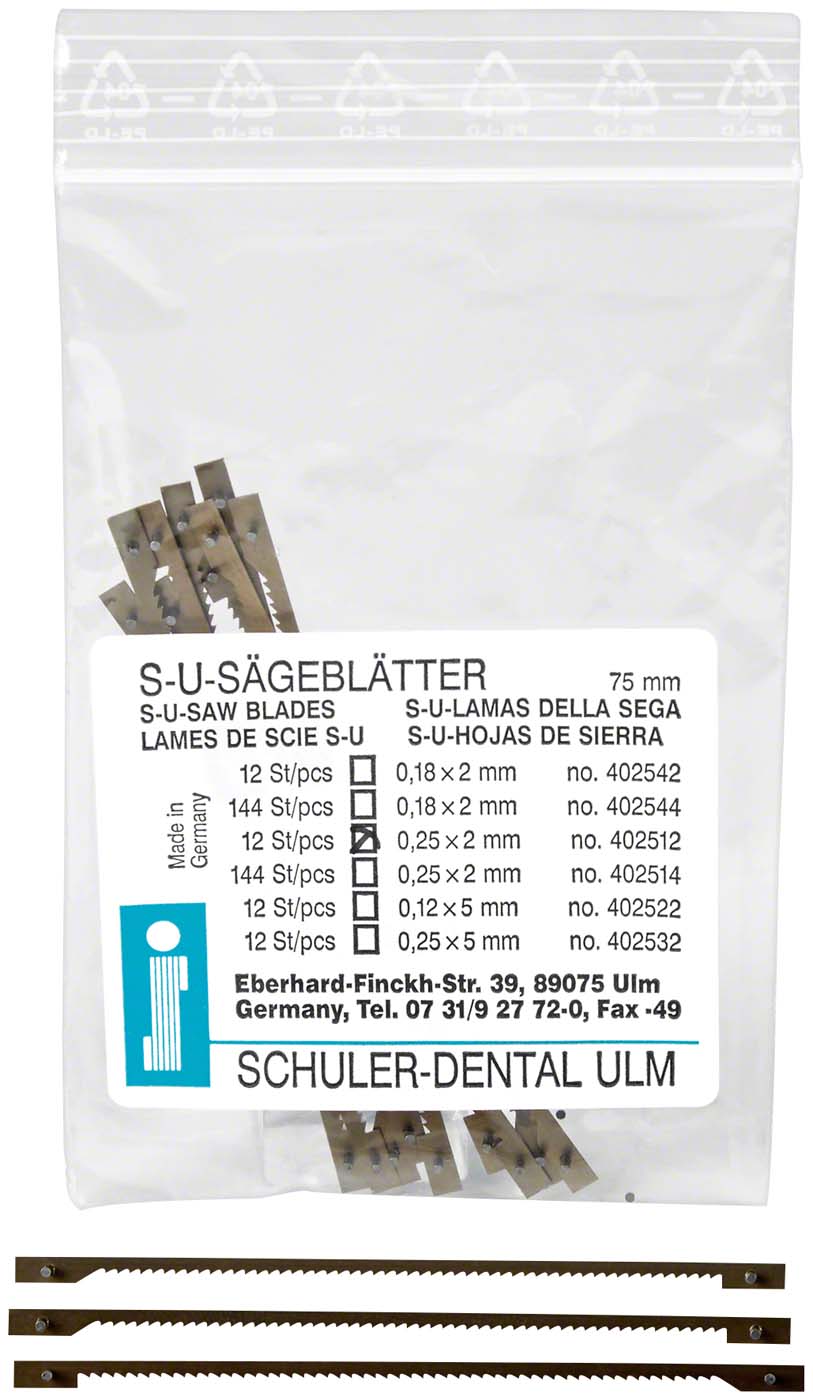 Sägeblätter Packung 12 Stück 0,25 x 2 x 75 mm Sägeblätter SCHULER-DENTAL