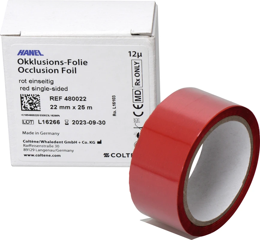 HANEL Occlusions-Folie, einseitig 12 µm Rolle 25 m rot, 22 mm breit