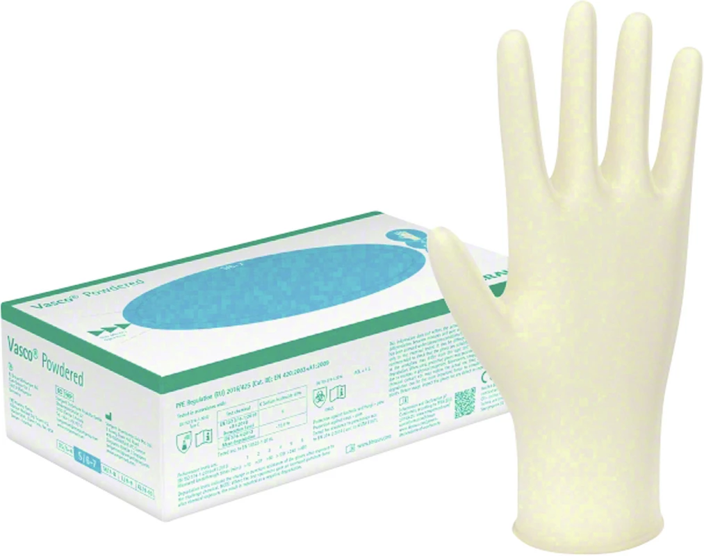 Vasco® Powdered Packung 100 Stück gepudert, weiß, Größe 6-7
