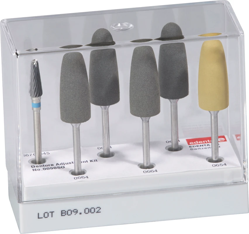 Denture Adjustment Kit Kit 1 Fräser, 4 Polierer grau, 1 Polierer gelb