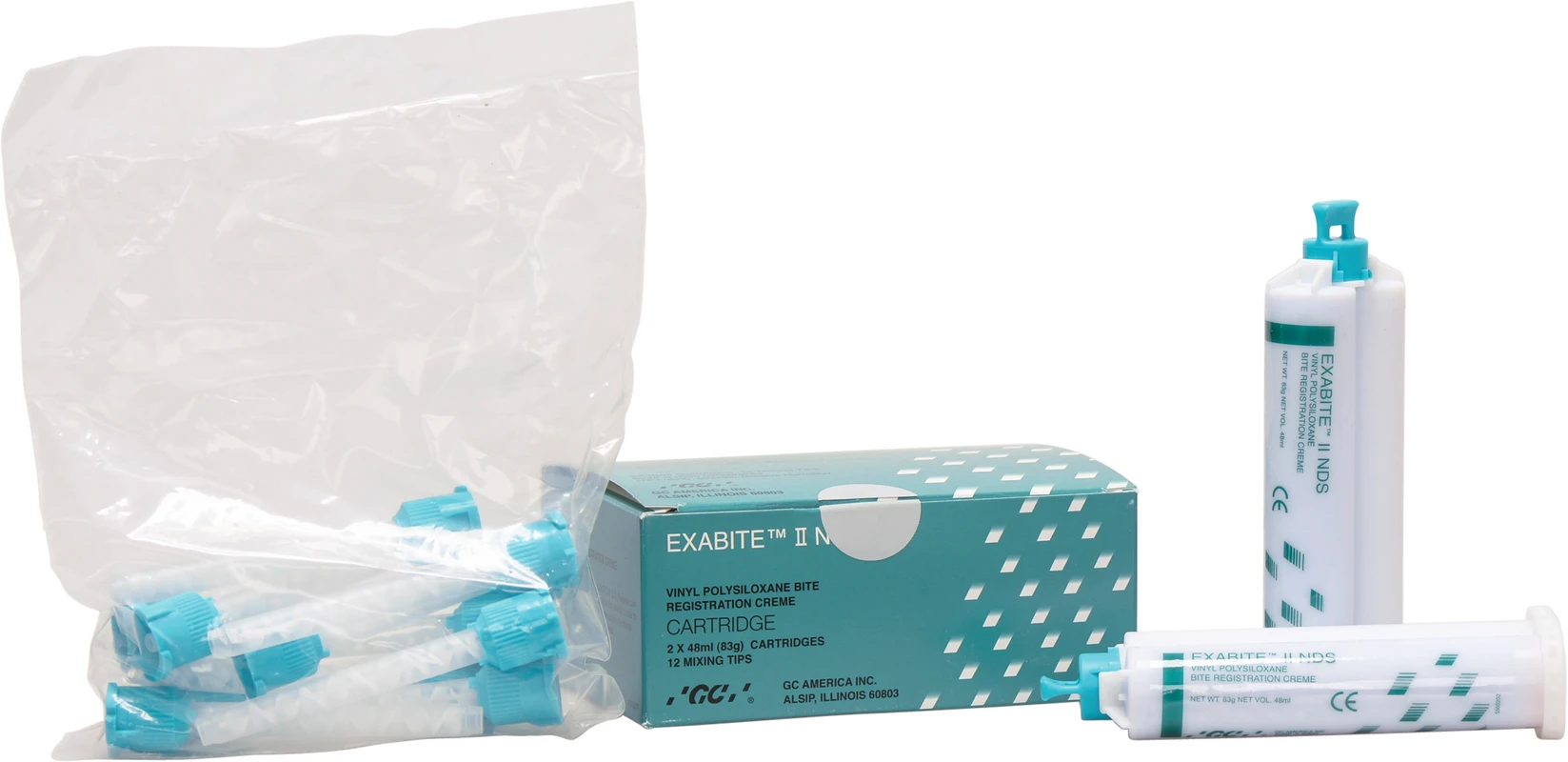 GC EXABITE II NDS Intro Packung 2 x 48 ml Doppelkartusche, 12 Mischkanülen GC EXABITE II NDS GC
