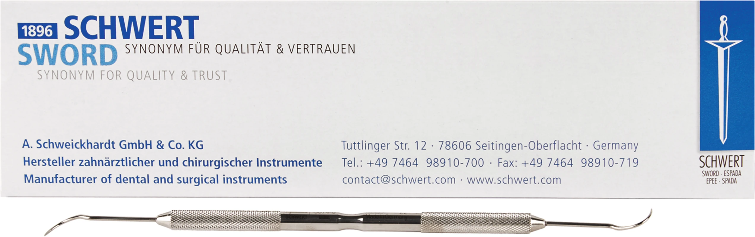 Kuhhornsonde Stück 16,5 cm, doppelendig (3CH), spitz, Rundgriff Kuhhornsonde A. Schweickhardt