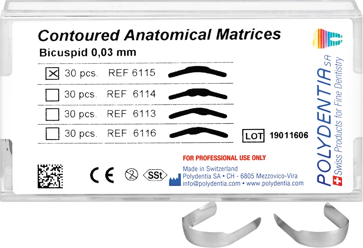 Anatomische Matrizen Packung 30 Stück für Prämolare, MOD Kavität