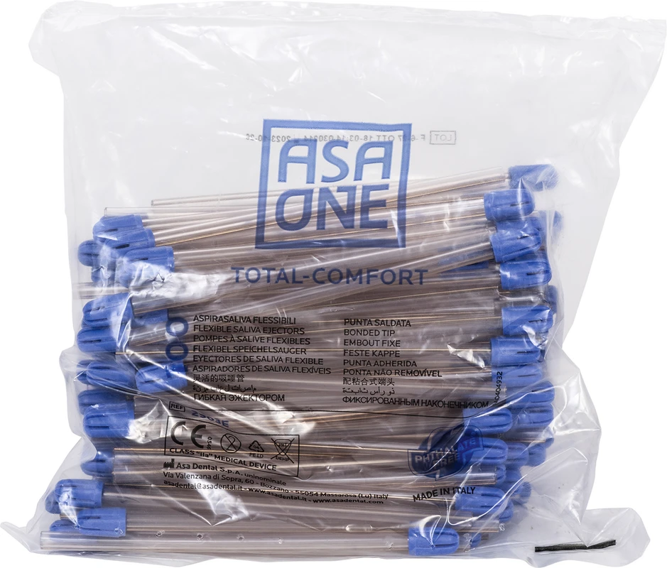 Total Comfort Speichelsauger Packung 100 Stück transparent/blau, feste Kappe