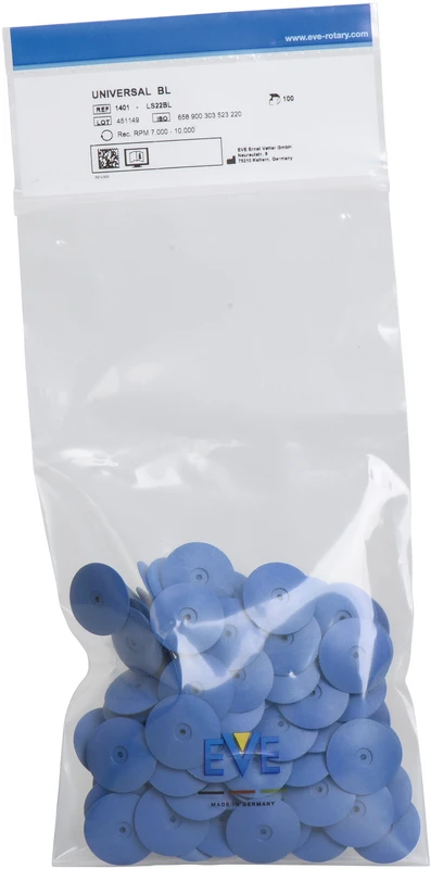 EVE UNIVERSAL blau Packung 100 Stück unmontiert, blau mittel, Figur Linse, 22 x 4 mm