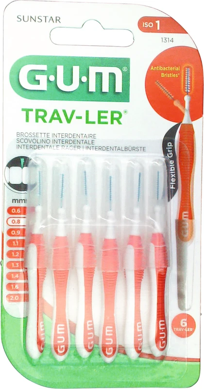 GUM® TRAV-LER® Interdentalbürsten Blisterpackung 6 Stück Kerze, rot, Ø 0,8 mm