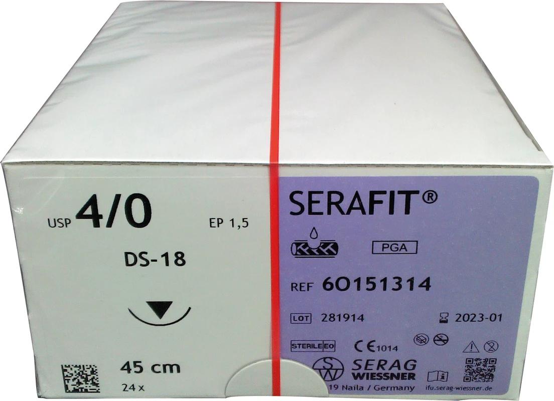 SERAFIT® Packung 24 Stück violett, 45 cm, DS-18, 3/8 Kreis, schneidender Nadelkörper, 18 mm, USP 4/0